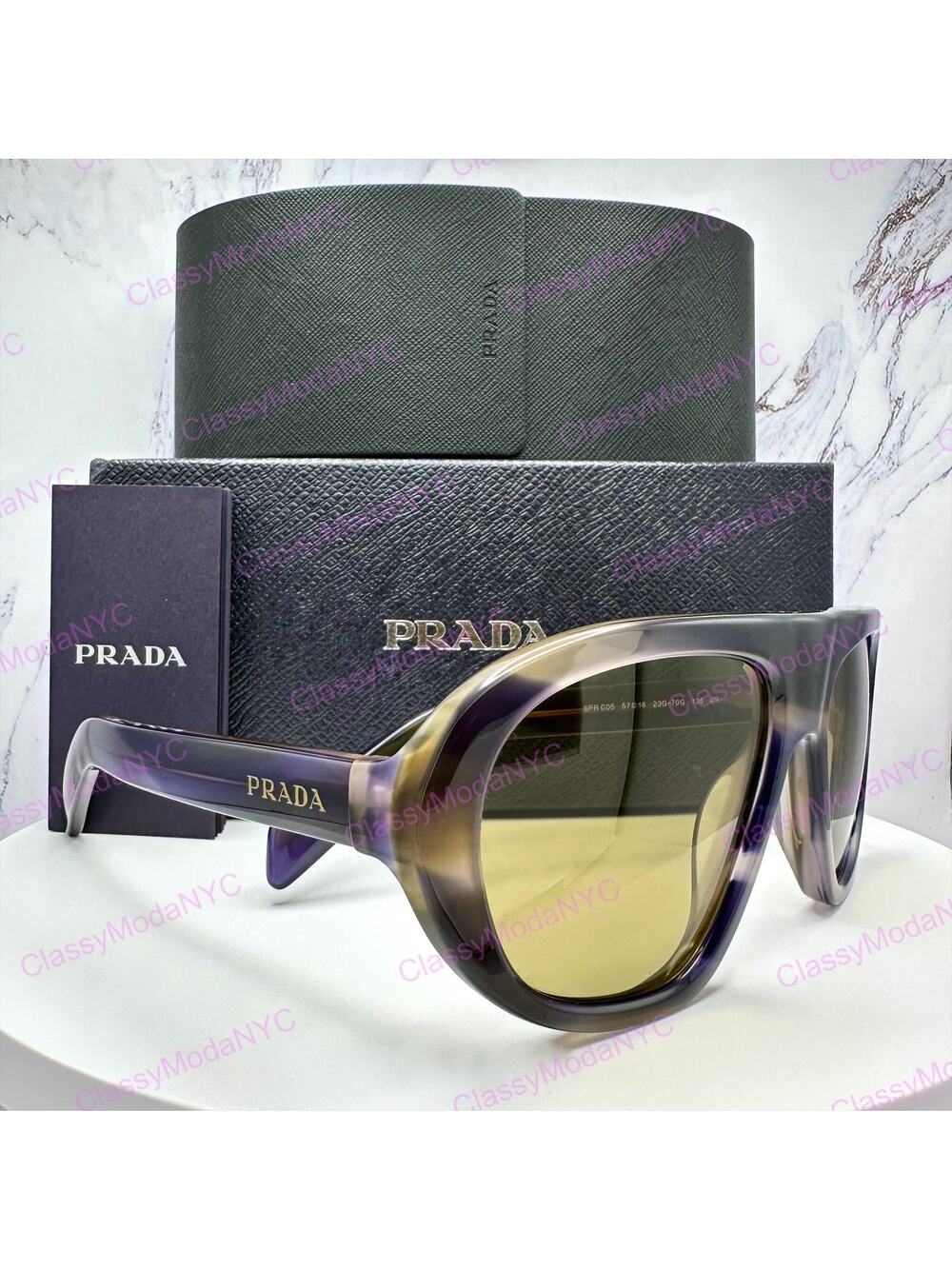 New PRADA Sunglasses Brown Striped Laguna Aviator Shield Mask New